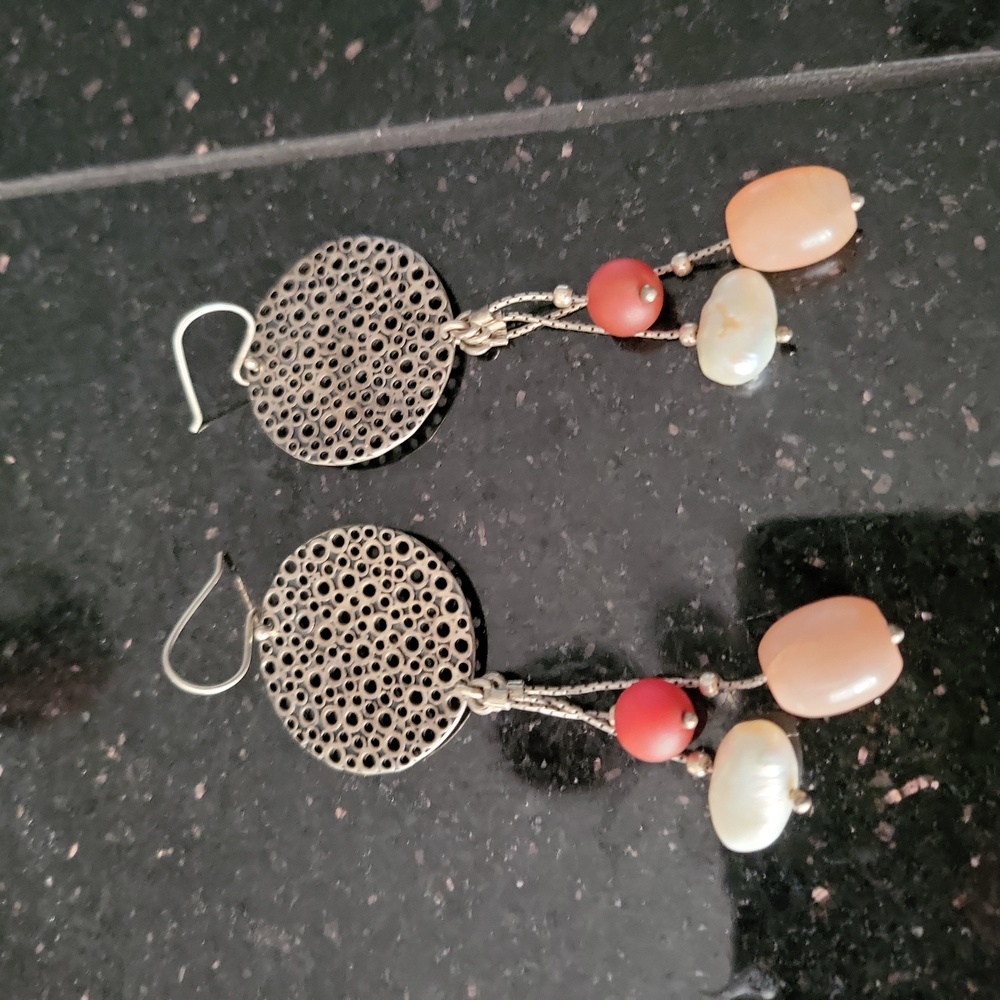 Silpada Sterling Silver Pearl & Stone Dangle Earrings Stamped Signed 3 1… - Picture 2 of 14